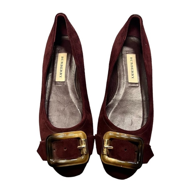 Burberry Burgundy Suede Keswick Buckle Ballet Flats Size 38